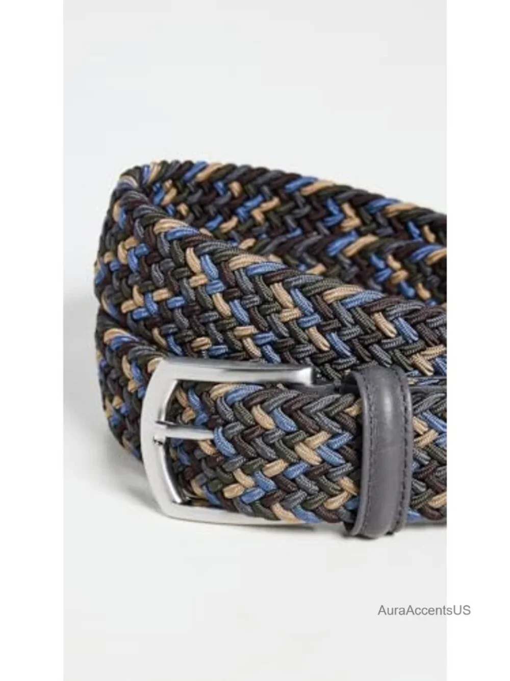 Men's Nylon Woven Belt with Leather Trim